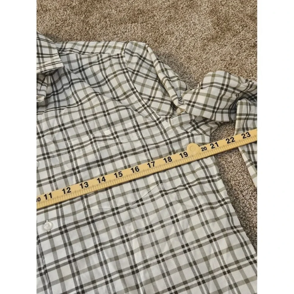 Banana Republic Button Down Shirt Men Medium White Green Slim Fit Plaid Cotton